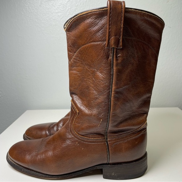 Dan Post Roper Leather Cowboy Western Boots Brown Pull On Style Mens 9M - Picture 11 of 15